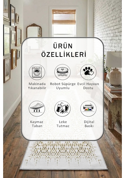 Ehl-50 Dijital Baskılı Kaymaz Yıkanabilir Yolluk Açık Gri
