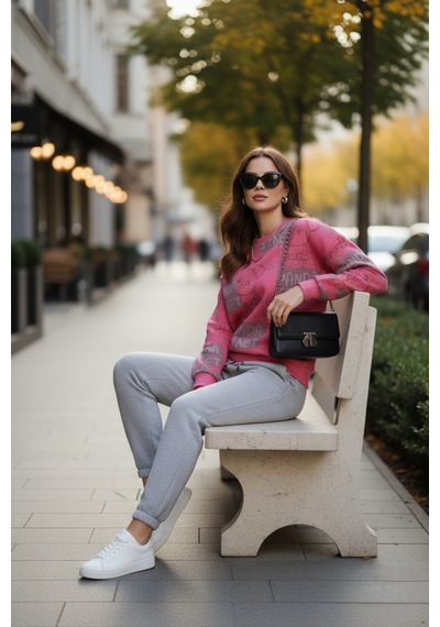 The Kadın Pembe Baskılı %100 Pamuk 3 İplik Şardonsuz Sweatshirt - Normal Kalıp Basic Bisiklet Yaka Pembe The Kadın Pembe Baskılı %100 Pamuk 3 İplik Şardonsuz Sweatshirt - Normal Kalıp Basic Bisiklet Yaka Pembe