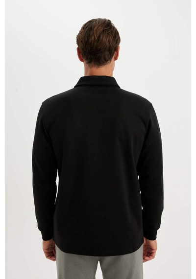Defacto Regular Fit Polo Yaka Yarım Fermuarlı Basic Düz Sweatshirt D2279ax24aubk81 Siyah