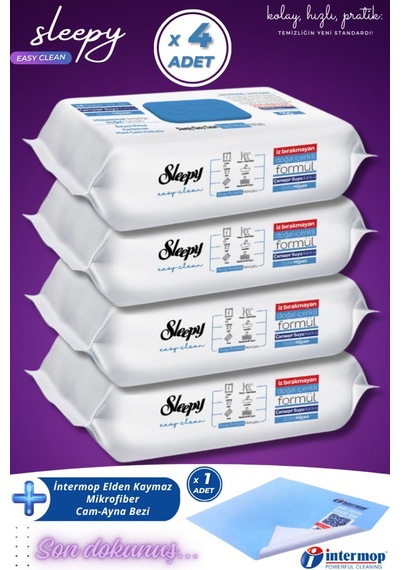 Easy Clean Çamaşır Suyu Katkılı Yüzey Temizlik Havlusu 4x100 400 Yaprak Intermop Slim Cam Bezi Diğer