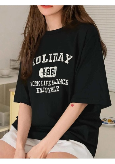 Holiday 1961 Baskılı Unisex Siyah Oversize T-shirt SIYAH