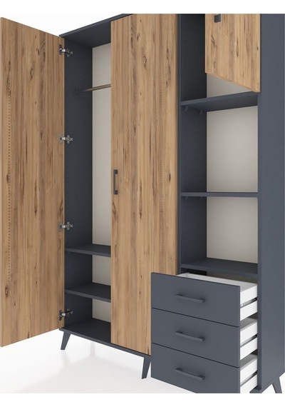 Arges Dolap 5 Raflı 3 Çekmeceli Tek Askılı 132x30x195 Antrasit-çam/antrasit Atlas Çam/antrasıt Arges Dolap 5 Raflı 3 Çekmeceli Tek Askılı 132x30x195 Antrasit-çam/antrasit Atlas Çam/antrasıt