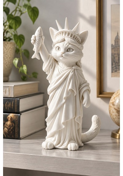 Özgürlüğün Kedisi Figürlü Dekoratif Biblo - Büyük Boy - 22cm