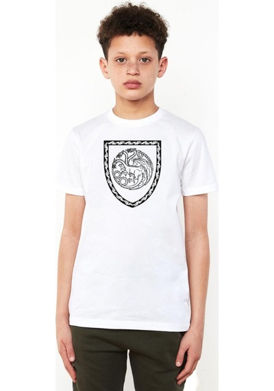 Tshirthane House Of The Dragon Targaryen Amblem Beyaz Çocuk Bisikletyaka Tshirt 001