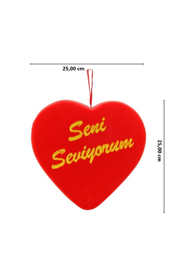 Kalp Sarkıt Asma Süs, Seni Seviyorum Baskılı - 25 Cm X 25 Cm
