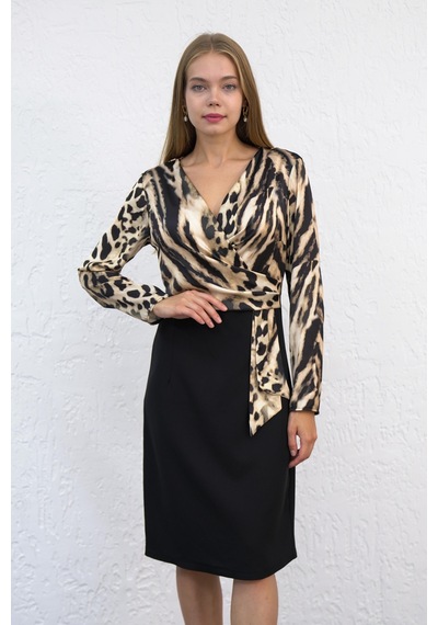 Livanomi Üstü Leopar Desen Elbise-siyah