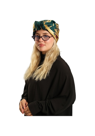 Hürrem Bone Zümrüt Pratik Hazır Geçmeli Tesettür Bone İpek Desenli 2410 37 Zümrüt