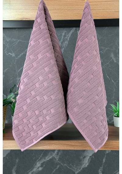 Tuğla Desenli 2li Ayak Havlusu - 50x70 Cm - Su Emici Banyo Paspası Seti - Bordo Bordo
