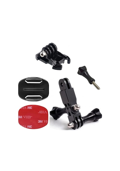 Gplus Bs08yvh 8 Parça Flat Zemin Düz Yüzey Vidalı Hızlı Tak 3 Yollu Aksiyon Kamera Uyumlu 3m Yapışkan Motor Kask Bağlantı Seti Siyah