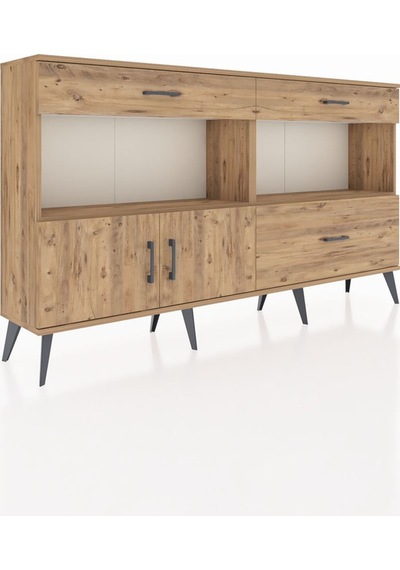 Arges Konsol 2 Raflı 3 Çekmeceli 2 Kapaklı 176x30x99 Çam-çam Çam-çam