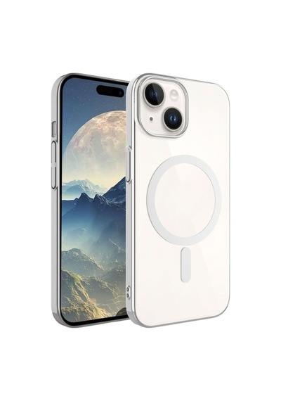 Apple Uyumlu iPhone 15 Kılıf Zore Wireless Şarj Özellikli Pixel M-safe Kapak Gümüş