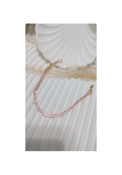 Çelik Su Yolu Bileklik 17,5+2cm No:2 Gold Üzeri Pembe Taş Gold Üzeri Pembe Taş