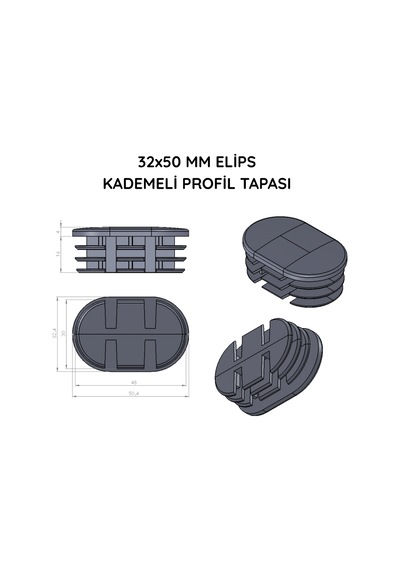 Cateksss 32x50 Mm Elips Kademeli Profil Tapası Ral Siyah - 20 Li Paket