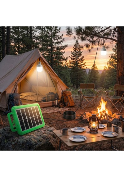 2 Ampullü Solar Panelli Powerbank Özellikli Kamp Işığı Seti Güneş Enerjili Led Kamp Aydınlatm