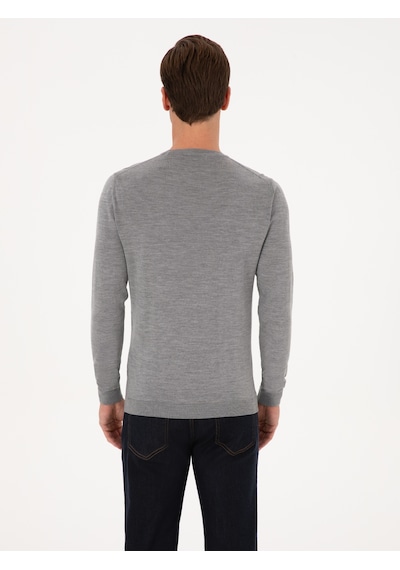 Cacharel Gri Slim Fit Kaşmir İpek Karışımlı Bisiklet Yaka Triko Kazak