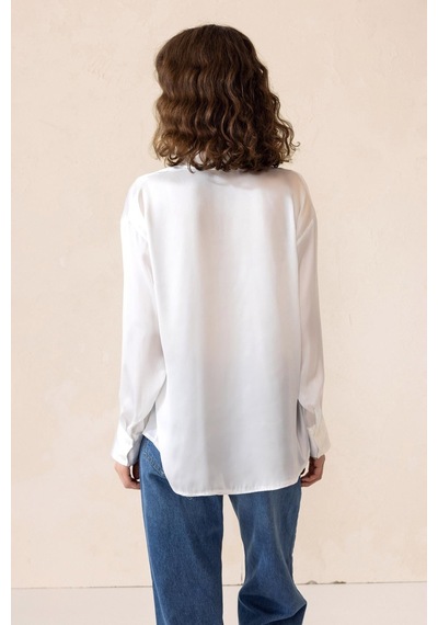 Olcay Oversize Saten Gömlek Beyaz 9308
