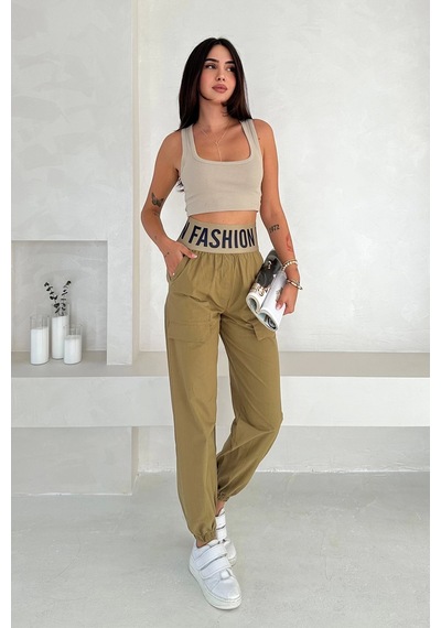 Asprin Fashion Beli Lastikli Fashion Pantolon Yeşil Yeşil