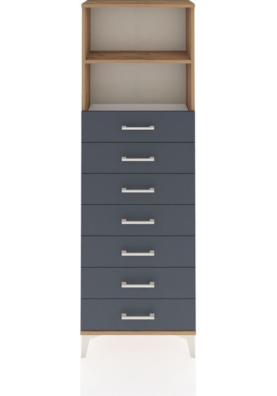 Arges Dolap 2 Raflı 7 Çekmeceli 60x30x182 Çam-antrasit Atlas Çam