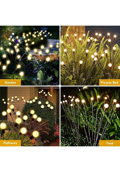 Brokoli Home Güneş Ateşböceği Işıkları, 2'li Paket 16 Led Solar Bahçe Işıkları, Güneş Enerjili Salla