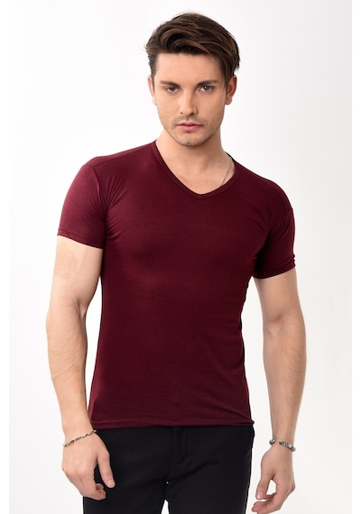 V Yaka Basic Slim Fit Erkek Tişört T-Shirt 10 Renk