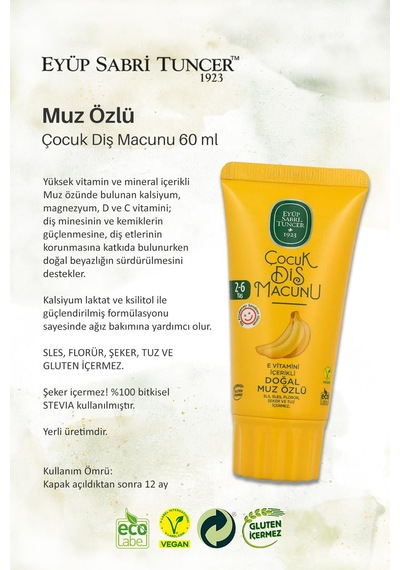 23 Adet Doğal Muz Özlü Çocuk Diş Macunu 60 Ml, Rosie Hediye
