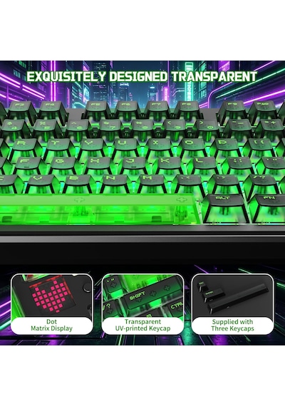 X87 Ultra Kablosuz Oyun Klavyesi, Nokta Matrisi Ekranlı, Bt/2,4 Ghz/kablolu,%75 Hot-swap, 10000mah, Rgb, Kablosuz Shark Fin, Pc/mac, Shadow Jade