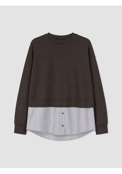 Lcw Modest Kahverengi Soft Touch Çizgili Kadın Sweatshirt Tunik