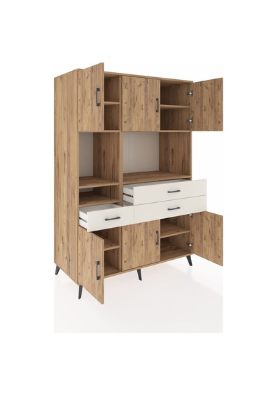 Kronos Dolap 9 Raflı 3 Çekmeceli 6 Kapaklı 132x59x195 Çam-çam... Çam
