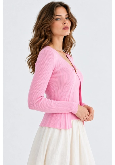 Mevese Kadın 2'li Takım Fitilli Triko Bluz Ve Atlet Kaşmir Dokulu Akrilik Set - Pembe Mevese Kadın 2'li Takım Fitilli Triko Bluz Ve Atlet Kaşmir Dokulu Akrilik Set - Pembe