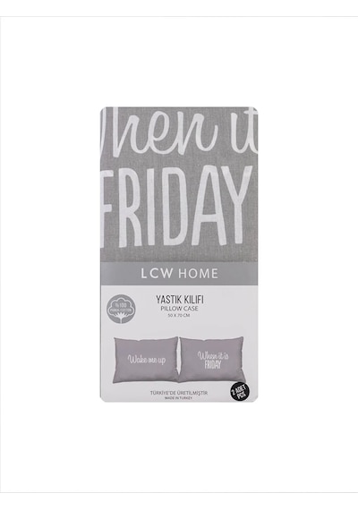 Lcw Home Yazı Baskılı Pamuklu Yastık Kılıfı 2'li Paket 50x70 Cm Gri