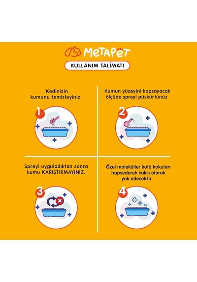 Metapet Kedi Kumu Ve Tuvaleti Koku Giderici, Parfümsüz Doğal Sprey, Kokusuz Tuvalet Için, 400ml