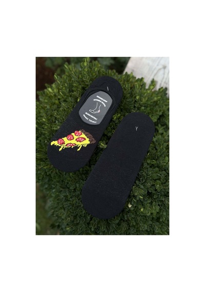 Lousocks Unisex Pizza Dilim Desenli Siyah Babet Çorap