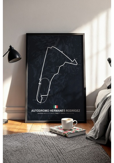 Autódromo H. Rodríguez F1 Pisti Ahşap Çerçeveli Tablo Meksika Gp Poster Siyah