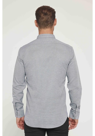 Tudors Modern Slim Fit Pamuklu Kolay Ütü Armürlü Erkek Gömlek-31489 Gri