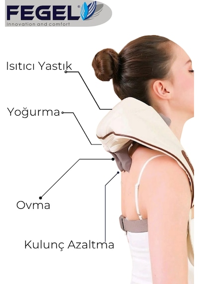 Fg-687 3d Ovmalı Isıtmalı Boyun Askılı Masaj Yastığı Bej
