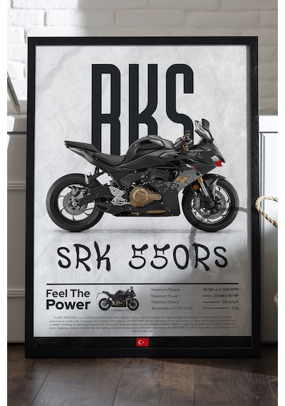 Rks Srk 550rs Siyah Ahşap Çerçeveli Poster, Dekoratif Motosiklet Duvar Tablosu