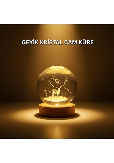 Hubrendy Tekno Usb Bağlantılı Geyik Temalı Kristal Küre Premium Masa Gece Lambası Diğer