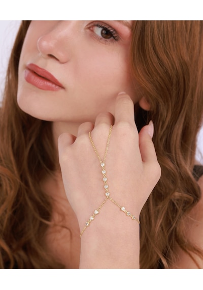 Beyaz Taşlı Kalpli Gümüş Şahmeran Bileklik - Rose Renk Gold