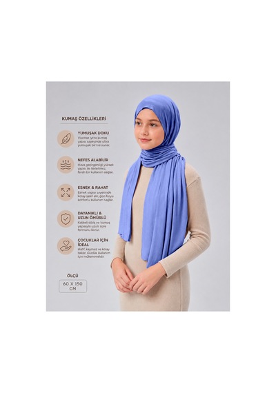 Sonbaharmoda Kız Çocuk Penye Şal, Viskon Likralı, 60x150 Cm, 10-12 Yaş, Tesettür Şal. Kot Rengi