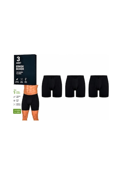 Yıldız Çamaşır Erkek Bambu Likralı Boxer 320-324 - 3 Adet Siyah
