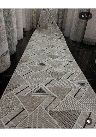 Nesrin Kaymaz Jel Taban Modern Kesme Yolluk Salon Halisi Kahverengi Üçgen