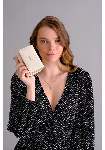 Just Polo Kadın Bol Kartlık Ve Kağıt Para Bölmeli Bölmeli Fermuarlı & Kapaklı Cüzdan Shopper Krem