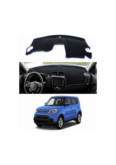Kia - Soul 2014-2019 Uyumlu Torpido Koruma Kılıfı - Mavi Şeritli