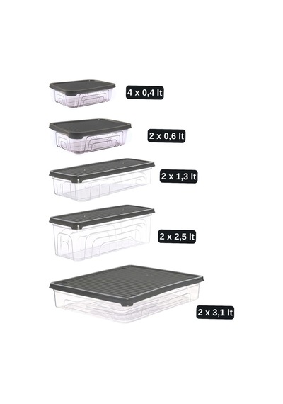 12 Li Buzdolabı Düzenleyici Set, Buzluk Derin Dondurucu Buzdolabı Saklama Kabı 12 Li Set 16 Litre Gri