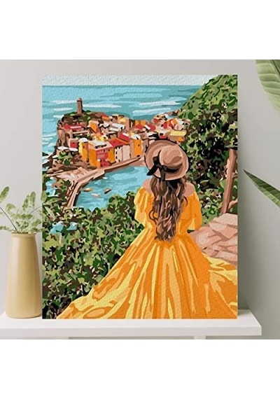 Sayılarla Boyama Tuval Seti - Sarı Elbiseli Kız 40x50 Cm