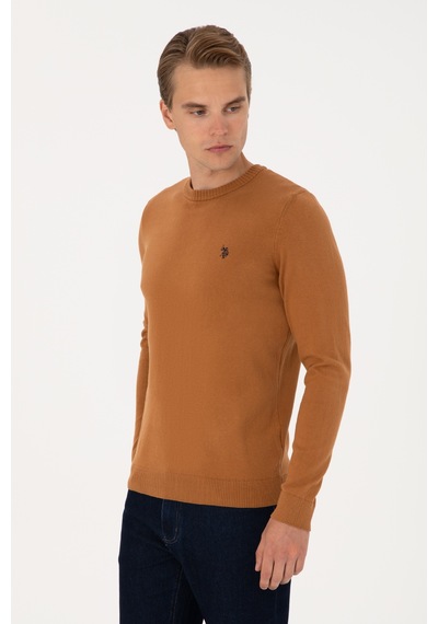U.S. Polo Assn. Erkek Slim Fit Bisiklet Yaka Camel Basic Kazak 50313713-VR233