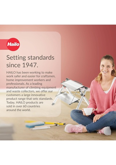 Hailo Mk80 Comfortline Alüminyum Katlanır Merdiven - 150 Kg'a Kadar 2 Büyük Basamak - Entegre Kilit Açma Fonksiyonl Genel