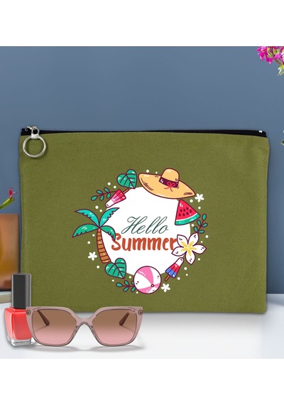 Bk Gift Yaz Temalı-4 Astarlı Yeşil Portföy Çanta 30x21cm, Baskılı El Çantası, Organizer Çanta