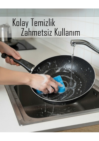 Bonetti Granit Siyah Wok Tava 26 Cm Yapışmaz Yüzey Siyah