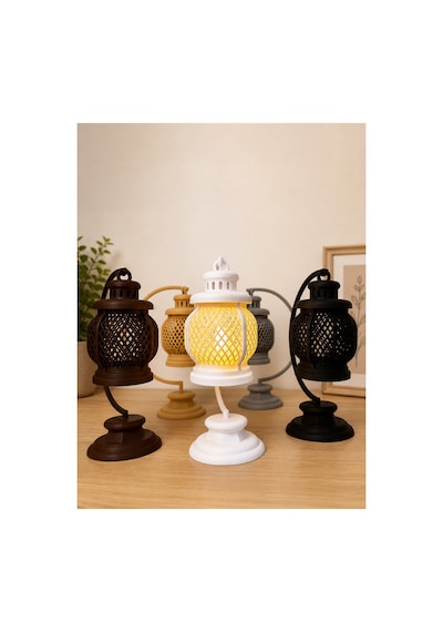 3d Dekoratif Retro Fener Gece Lambası Led Işıklı Masa Lambası 15 Cm Pla Dekoratif Aydınlatma Gümüş